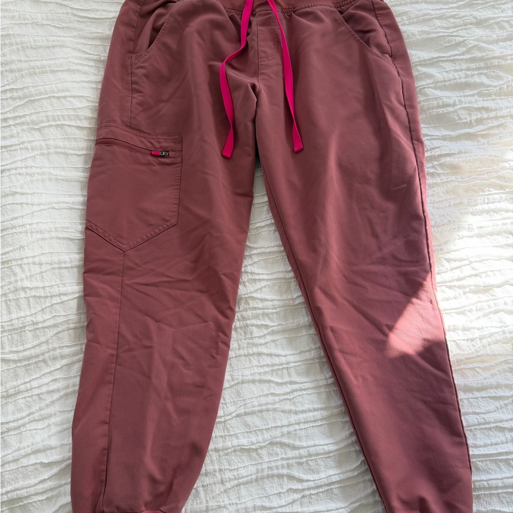 Figs Mauve Jogger Pants with Neon Pink Drawstring
